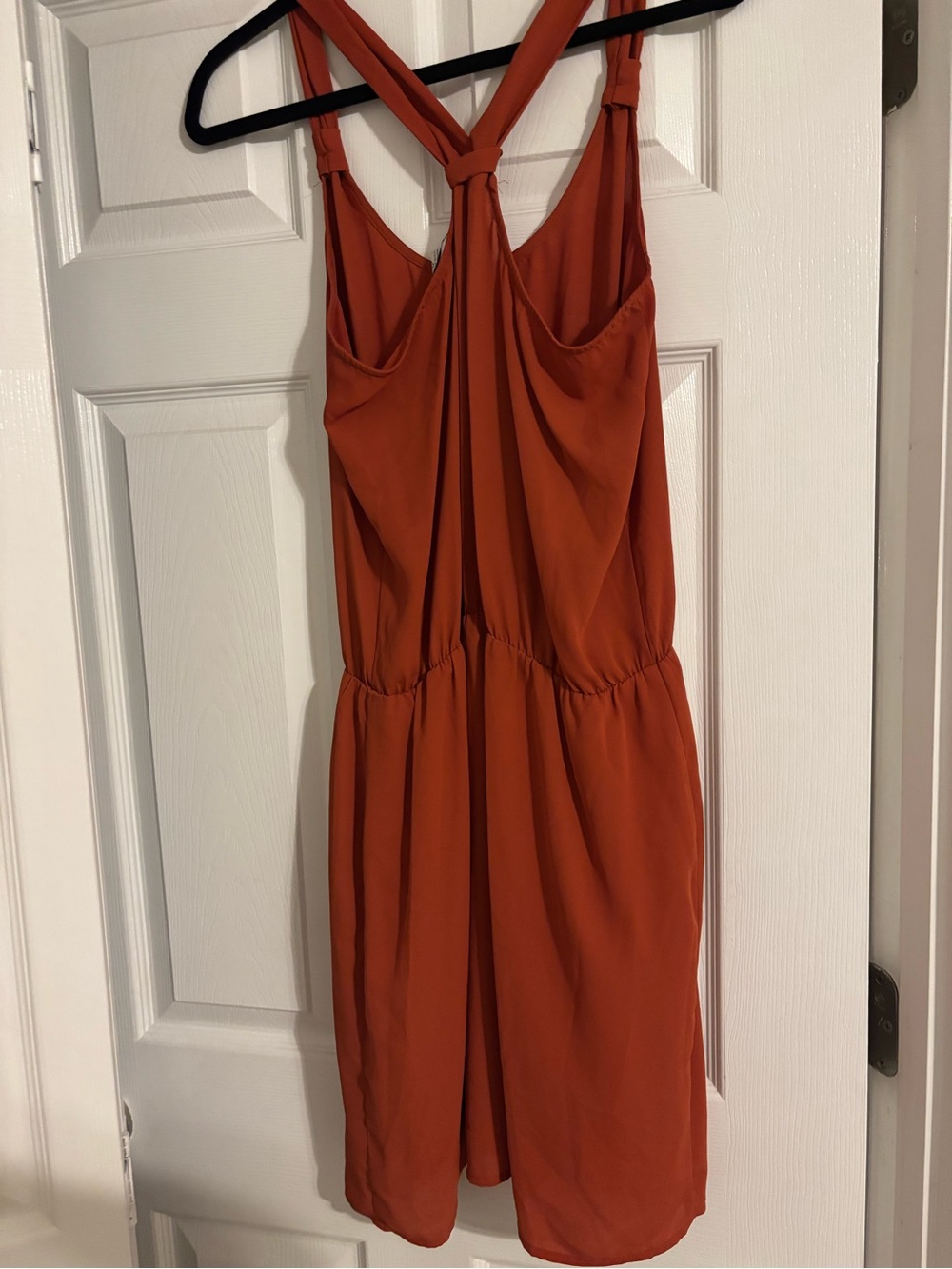 Bar III Rust Orange Sleeveless Mini Dress with Twist Back